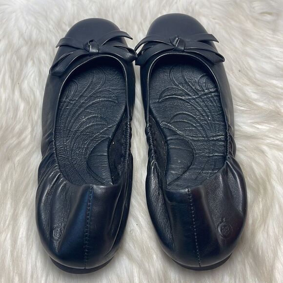 Born Black Leather Bow Trim Ballet Flats Sz 7 - Picture 3 of 6